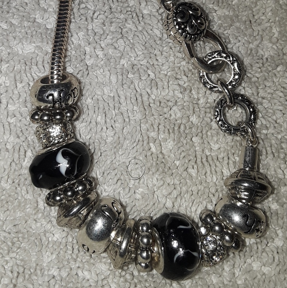 New True black silver charm bracelet